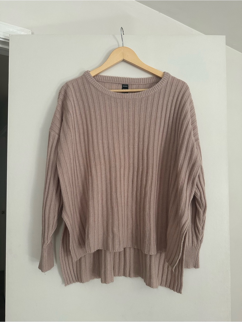 SHEIN Dusty Pink Ribbed Scoop Neck Sweater